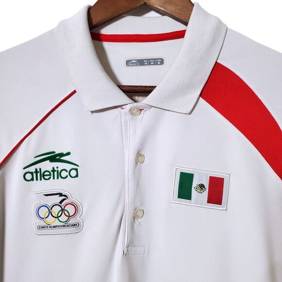 Mexico Atletica Olympic Polo Shirt Size M Mayaguez 2010 White Patches Mens - Picture 3 of 16
